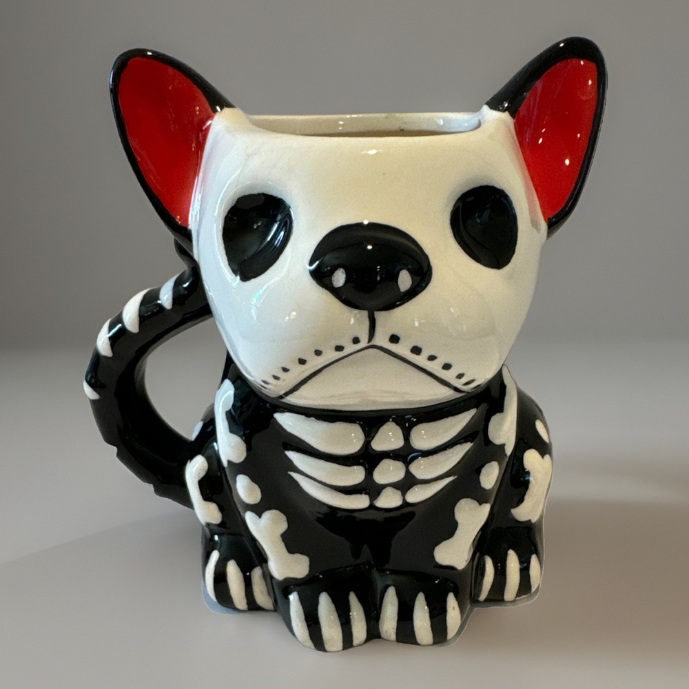 Cracker Barrel Halloween Skeleton Dog Mug Day of the Dead READ